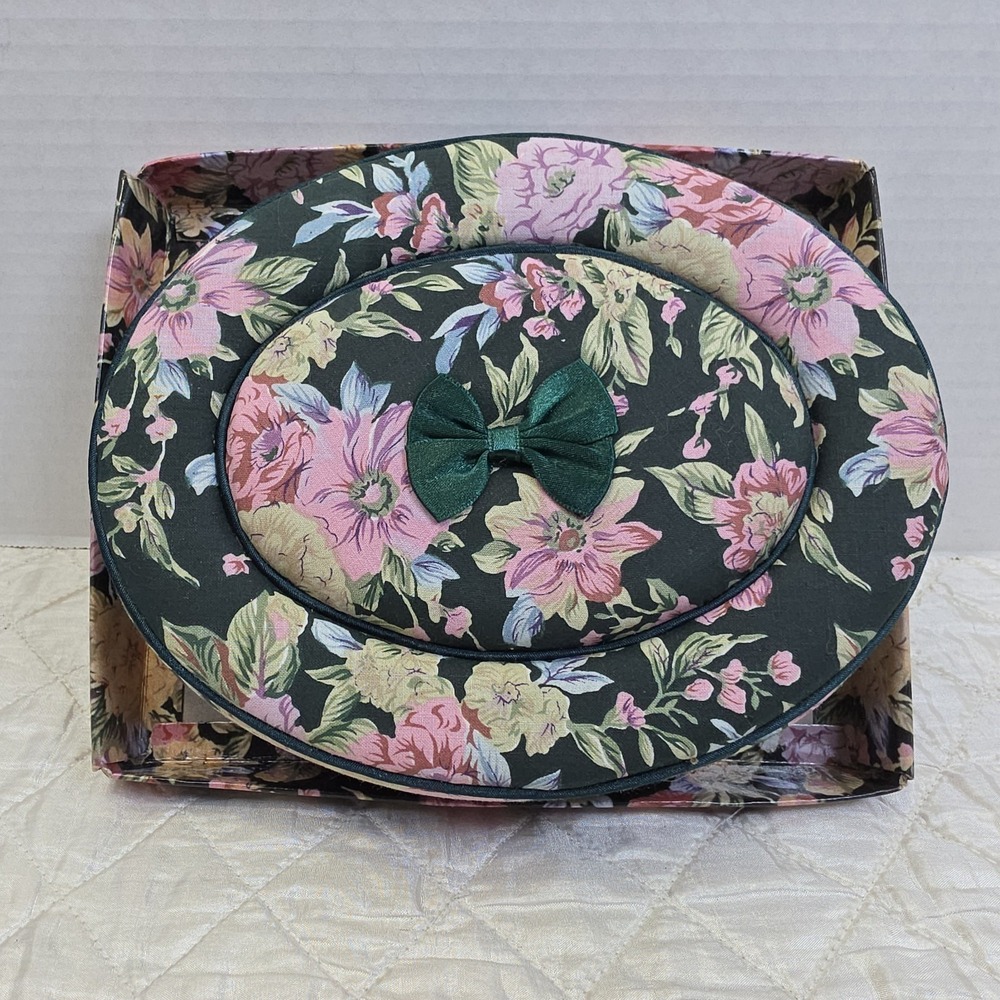 Quilted Trinket Box Floral Print Fabric Covered Sewing Trinket Box Grannycore